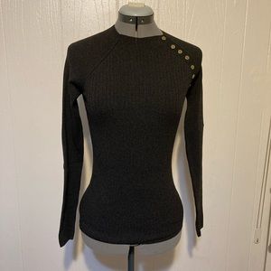 NWT top shop black stretchy long sleeve button details top size S. 4-6